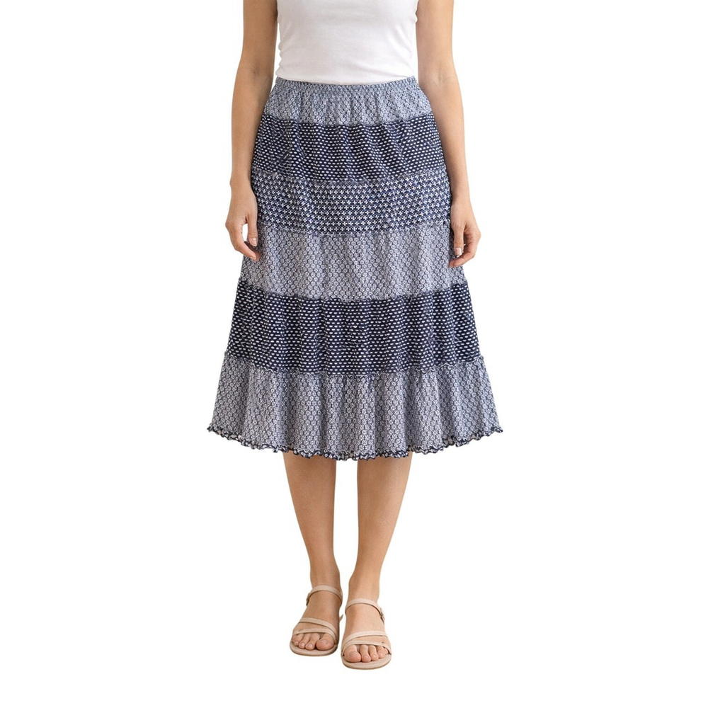 JM Collection Black White Patchwork Midi Skirt Large